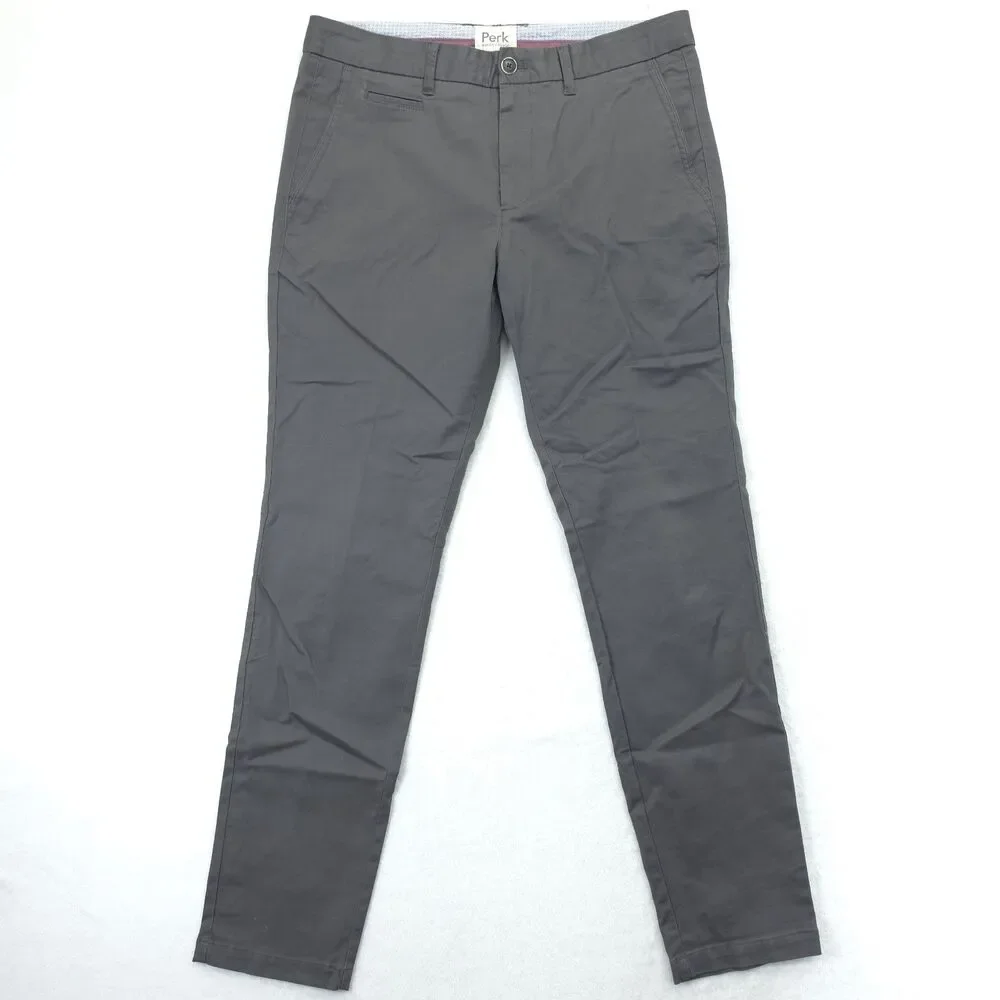 Perk Slim Fit + Stretch Chino Pants Flat Front Mens 33x32 Gray